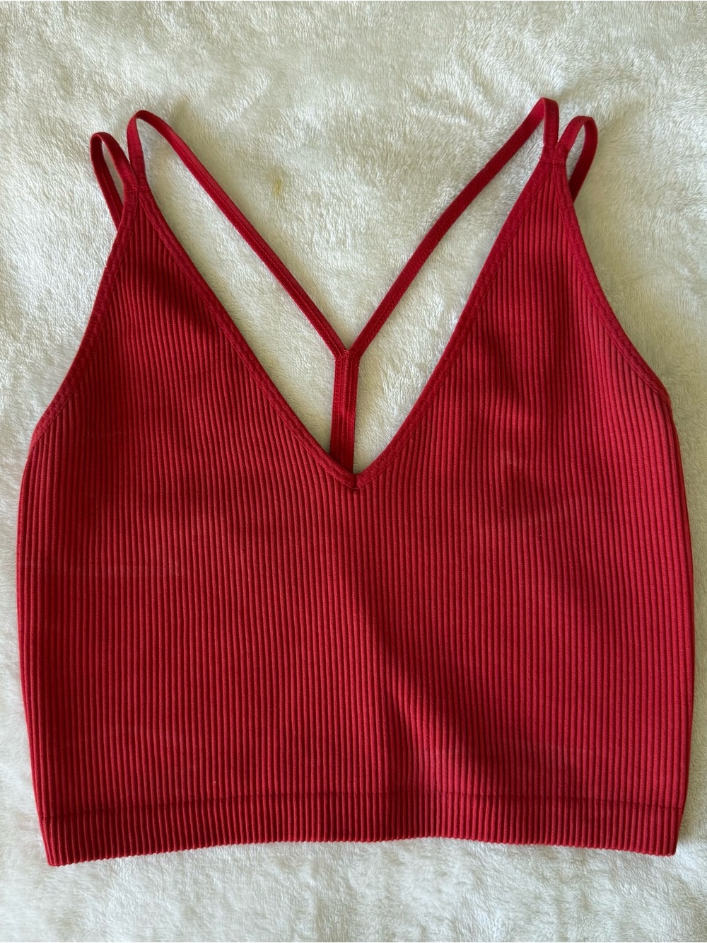 Dynamite Red Ribbed V-Neck Double-Strap Crop Camisole